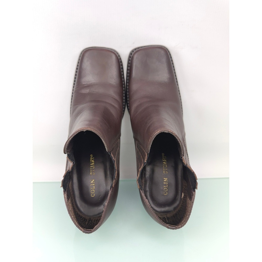 Colin Stuart Ankle Boots 6.5 Brown Leather Square Toe Block Heel 90s clean girl - Picture 7 of 11